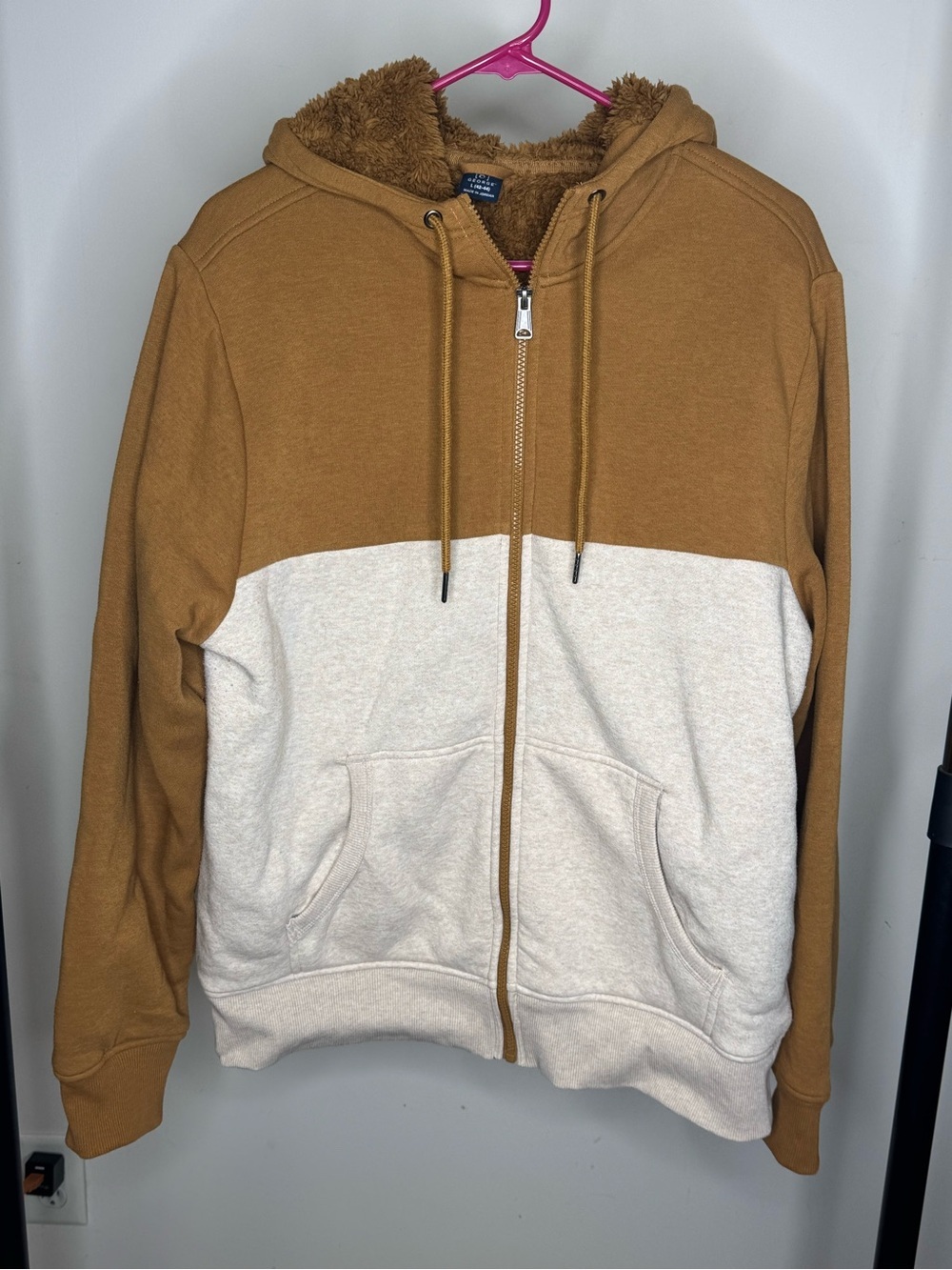 George Two-Tone Zip Hoodie in Brown & Cream